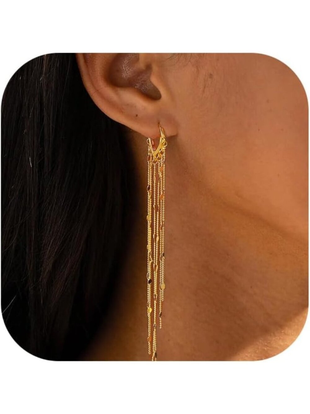 Elegant Long Gold Dangle Tassel Earrings for Women, 14K Plated Fashion Jewelry